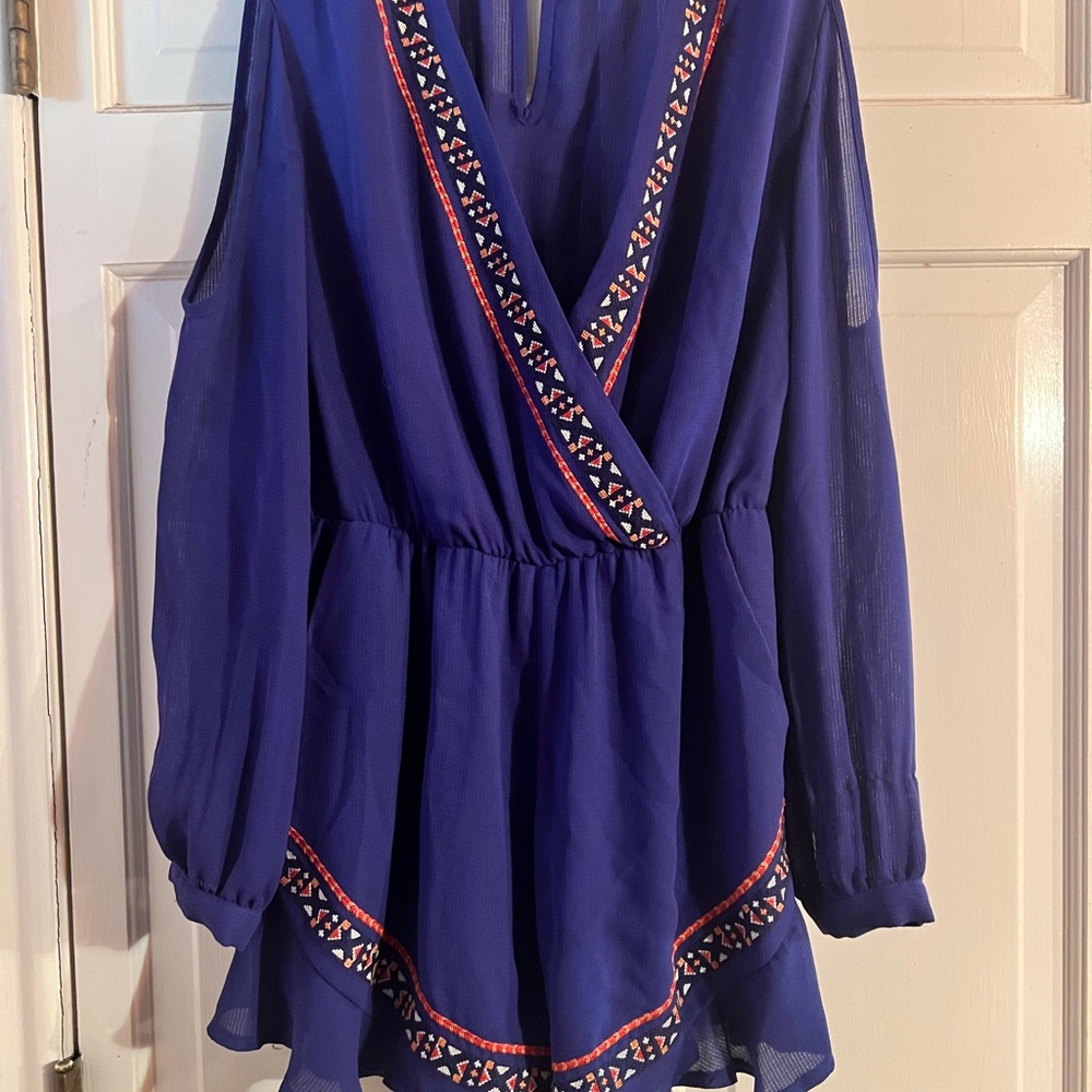 Blue Embroidered Women's Top